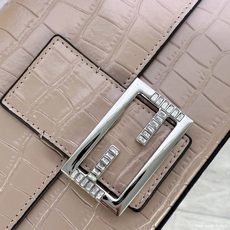 Vintage HOT In Tiffany Fendi Crocodile Khaki Baguette Bag Leather Medium 0802